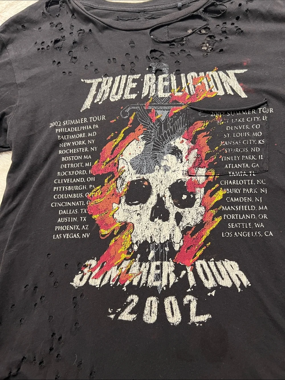 True Religion Summer Tour 2002 Graphic Distressed Print T-Shirt Black Size XS
